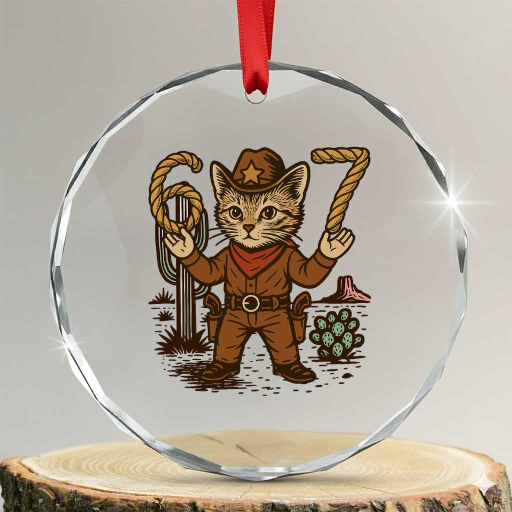 Funny Cowcat Six Seven Meme Crystal Glass Ornament Gen Alpha 67 Trend Gift - Wonder Print Shop