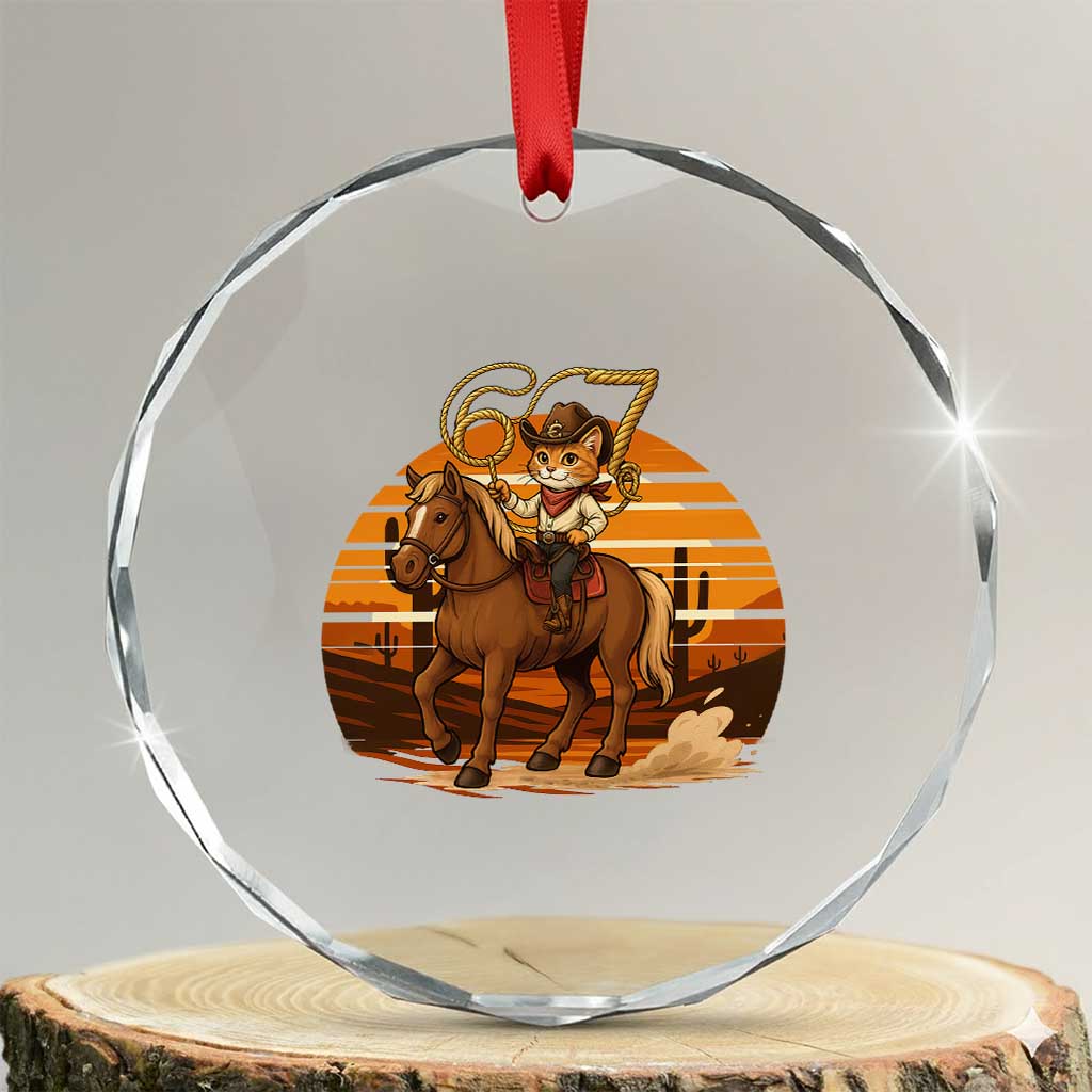 Funny Cowcat Six Seven Meme Crystal Glass Ornament Western 67 Trend Gift - Wonder Print Shop