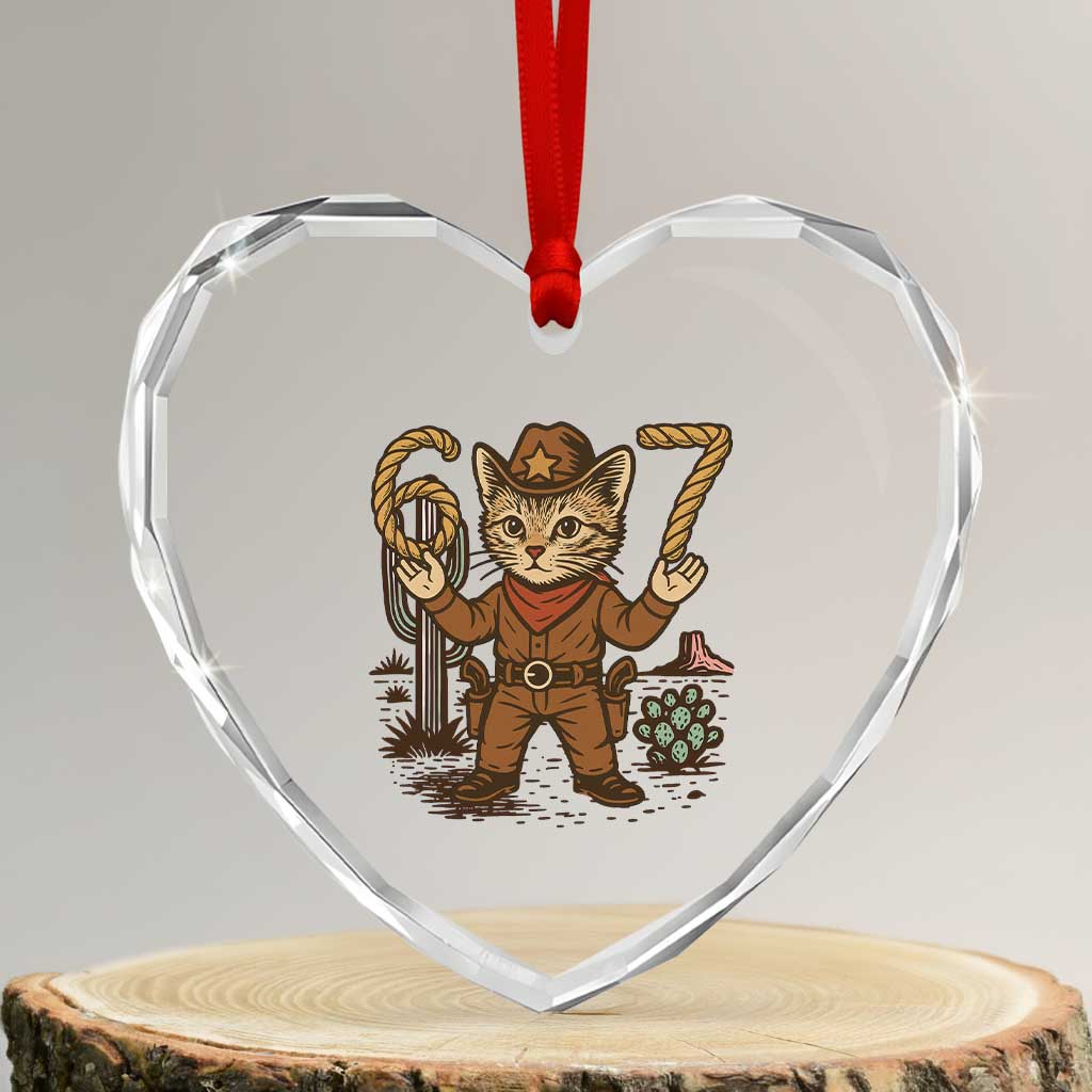 Funny Cowcat Six Seven Meme Heart Crystal Glass Ornament Gen Alpha 67 Trend Gift - Wonder Print Shop