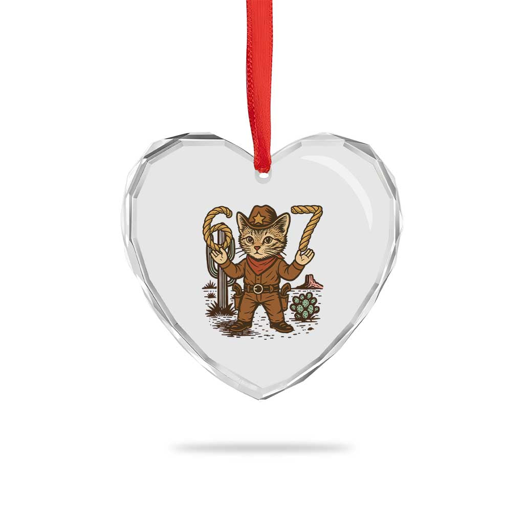 Funny Cowcat Six Seven Meme Heart Crystal Glass Ornament Gen Alpha 67 Trend Gift - Wonder Print Shop