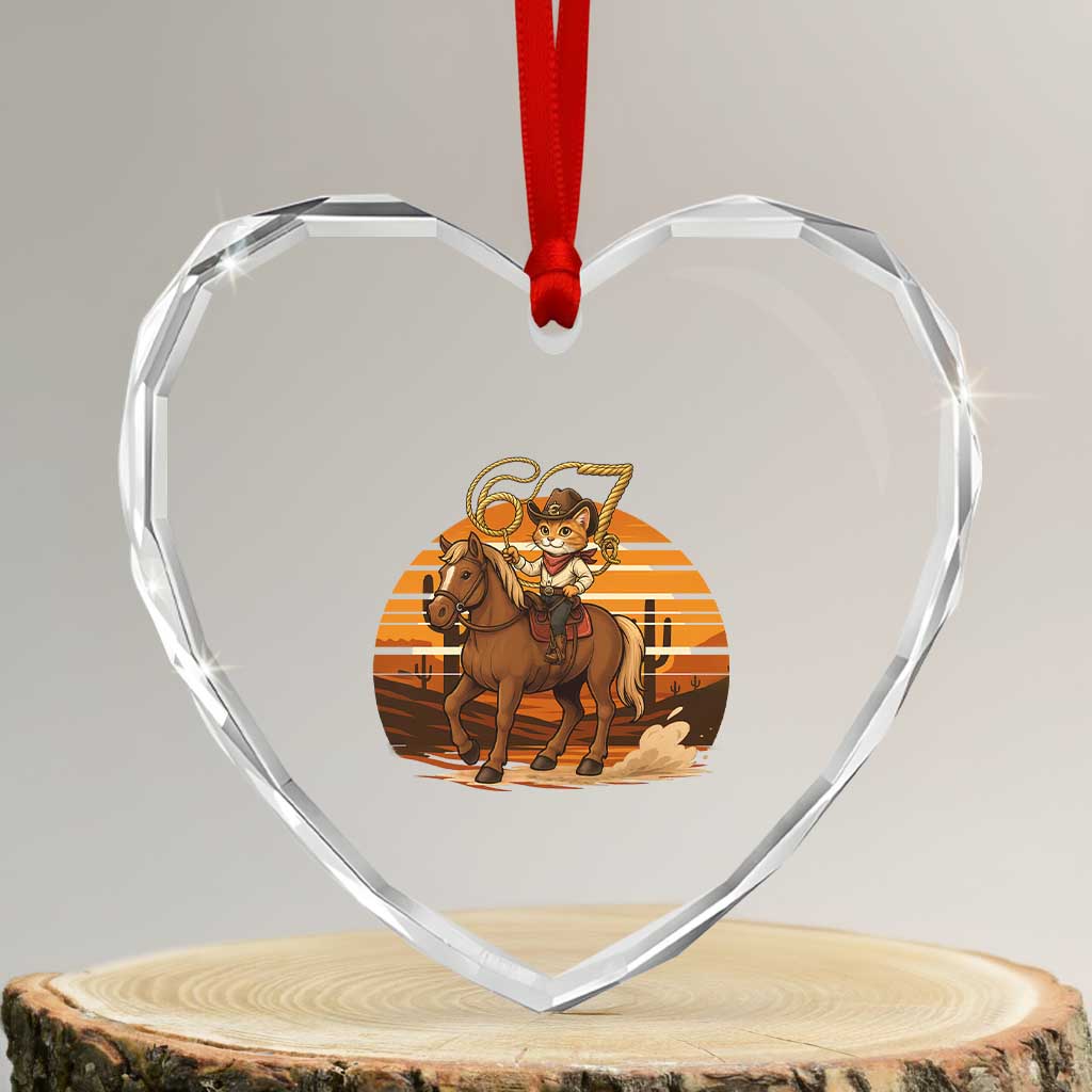 Funny Cowcat Six Seven Meme Heart Crystal Glass Ornament Western 67 Trend Gift - Wonder Print Shop