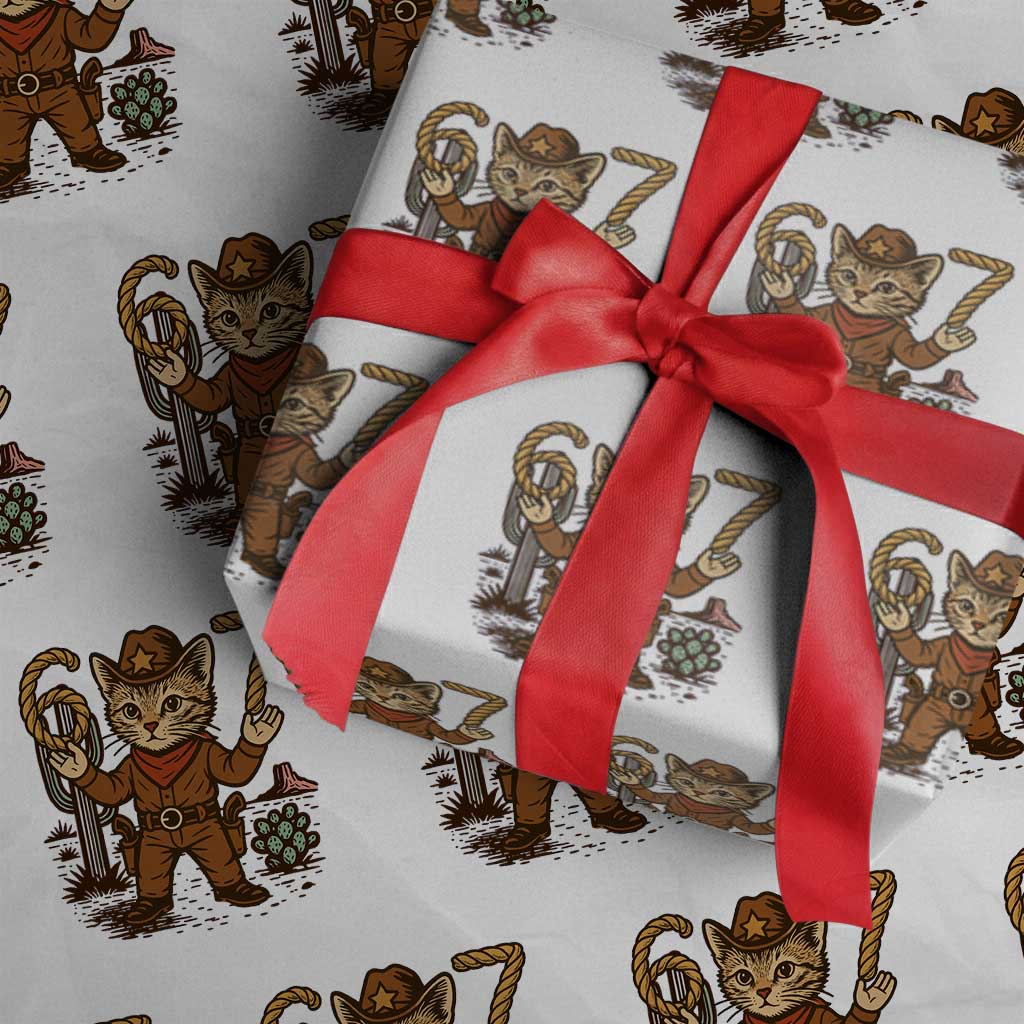 Funny Cowcat Six Seven Meme Wrapping Paper Roll Gen Alpha 67 Trend Gift - Wonder Print Shop