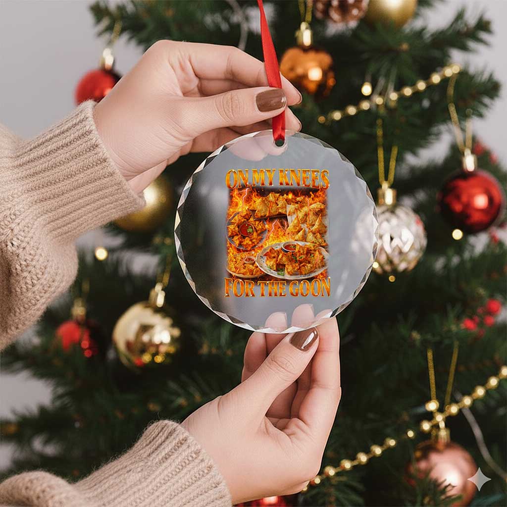 Funny Crab Rangoon Meme Crystal Glass Ornament Vintage 90s Style On My Knees Bootleg Graphic - Wonder Print Shop