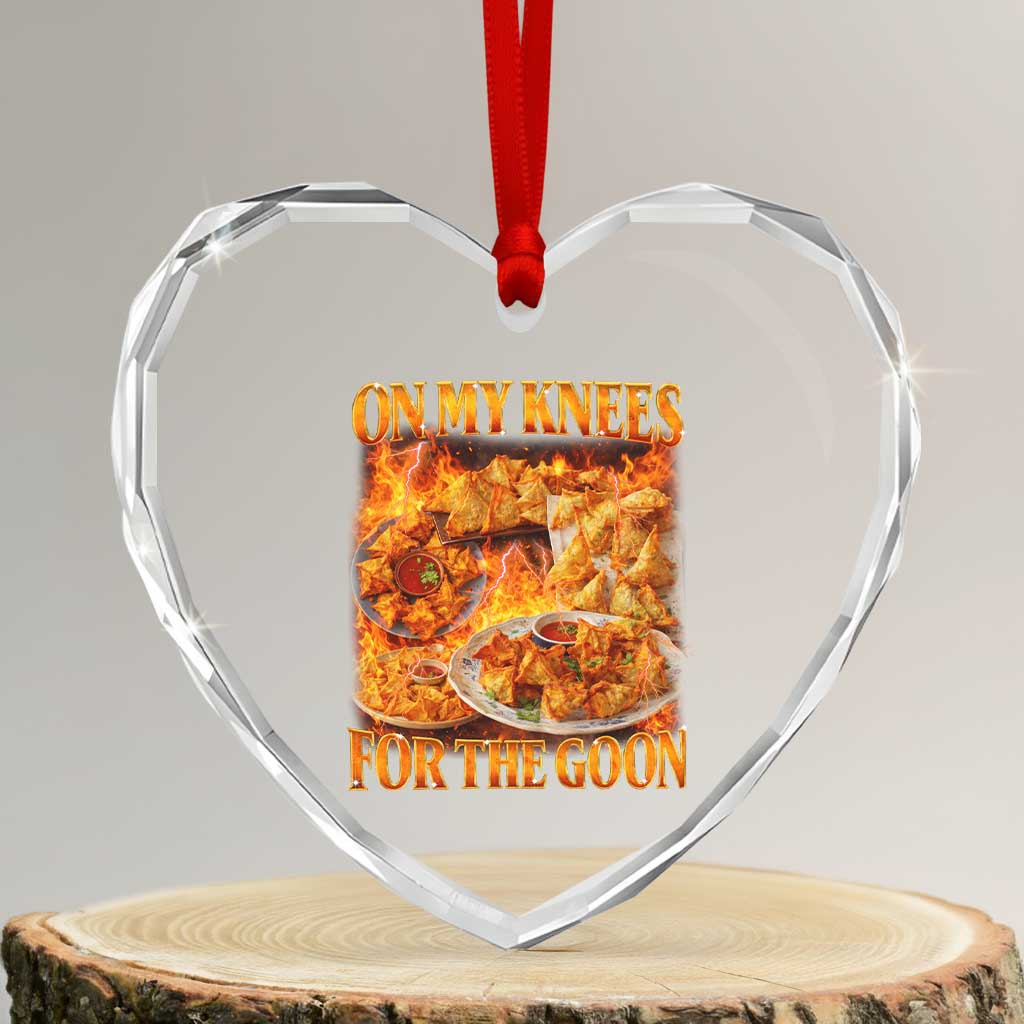 Funny Crab Rangoon Meme Heart Crystal Glass Ornament Vintage 90s Style On My Knees Bootleg Graphic - Wonder Print Shop