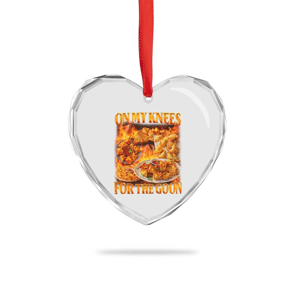 Funny Crab Rangoon Meme Heart Crystal Glass Ornament Vintage 90s Style On My Knees Bootleg Graphic - Wonder Print Shop
