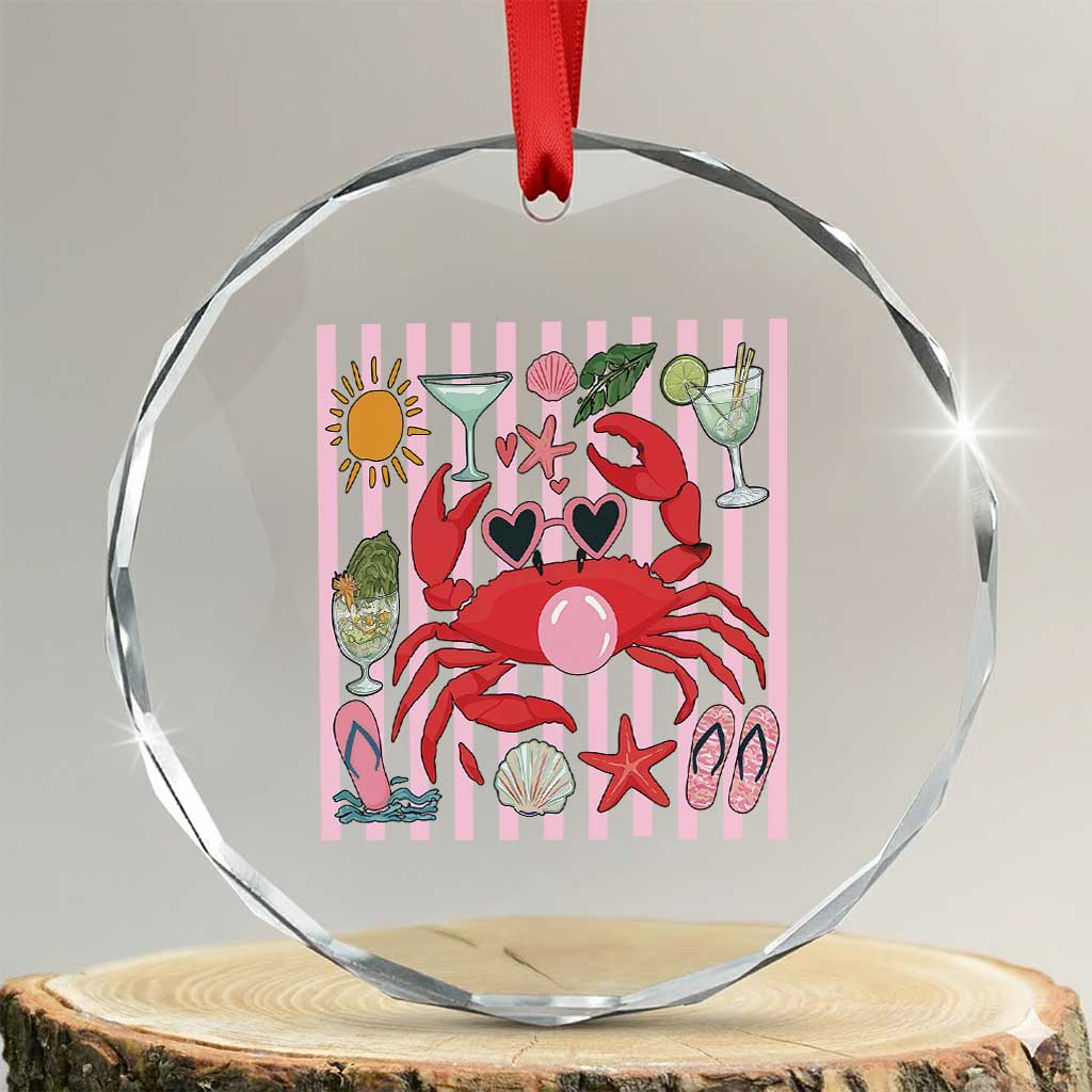 Funny Crab Tropical Summer Vacation Gift Crystal Glass Ornament Striped Summer Beach Vibes