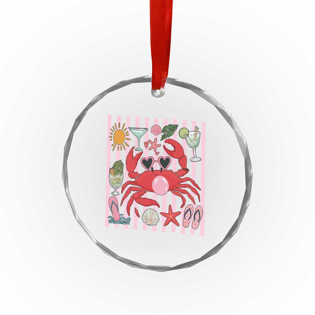 Funny Crab Tropical Summer Vacation Gift Crystal Glass Ornament Striped Summer Beach Vibes