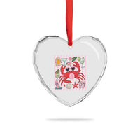 Funny Crab Tropical Summer Vacation Gift Heart Crystal Glass Ornament Striped Summer Beach Vibes