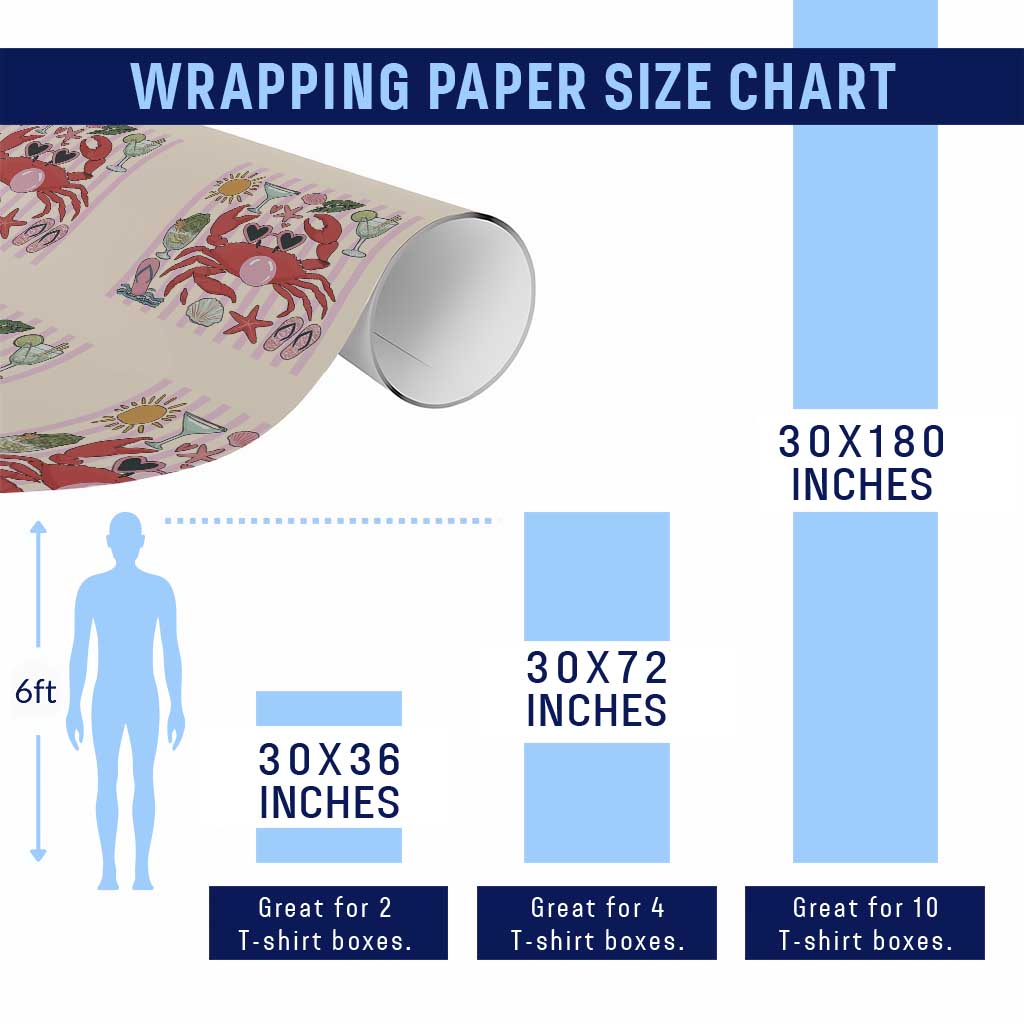 Funny Crab Tropical Summer Vacation Gift Wrapping Paper Roll Striped Summer Beach Vibes