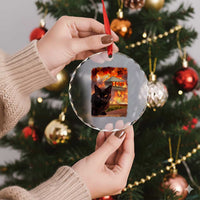 Funny Crazy Cat Selfie Crystal Glass Ornament Bad Kitty Chaos Humor Graphic