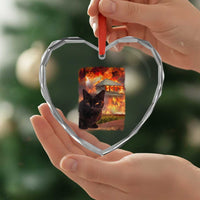 Funny Crazy Cat Selfie Heart Crystal Glass Ornament Bad Kitty Chaos Humor Graphic