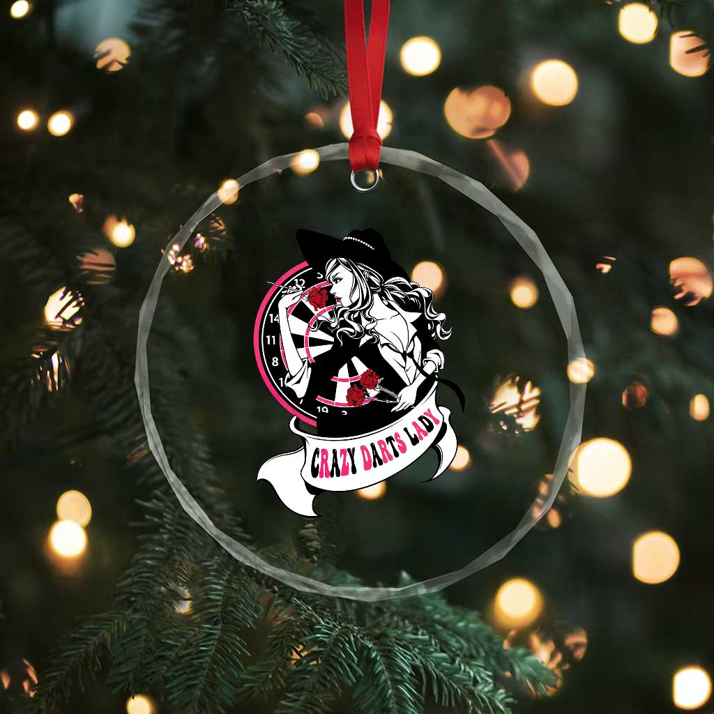 Funny Crazy Darts Lady Crystal Glass Ornament Coolest Girls Play Darts - Wonder Print Shop