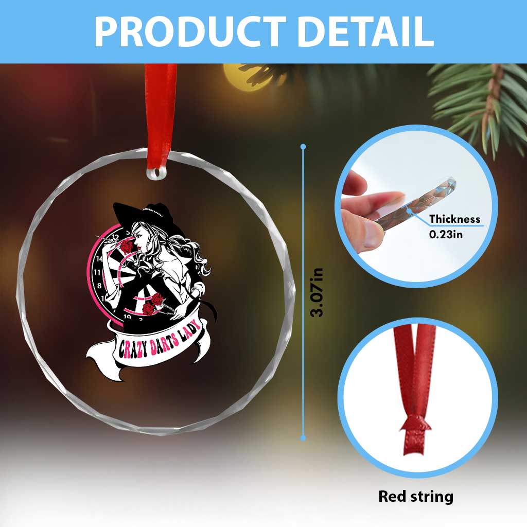 Funny Crazy Darts Lady Crystal Glass Ornament Coolest Girls Play Darts - Wonder Print Shop