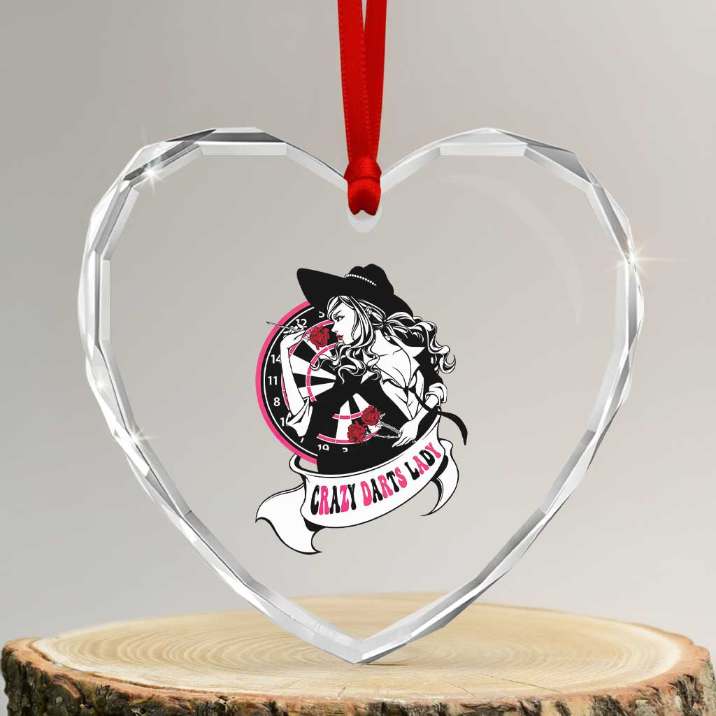 Funny Crazy Darts Lady Heart Crystal Glass Ornament Coolest Girls Play Darts - Wonder Print Shop