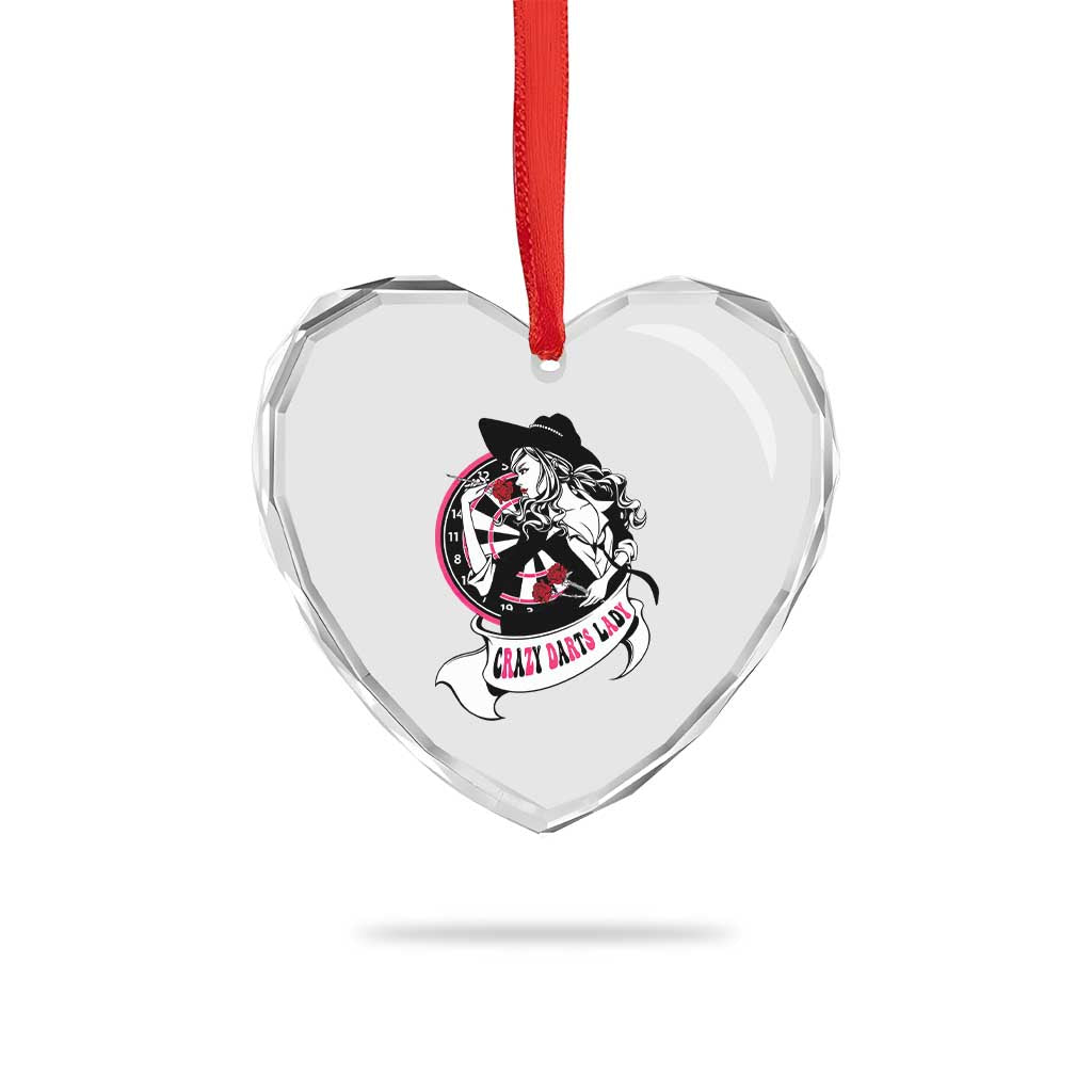 Funny Crazy Darts Lady Heart Crystal Glass Ornament Coolest Girls Play Darts - Wonder Print Shop