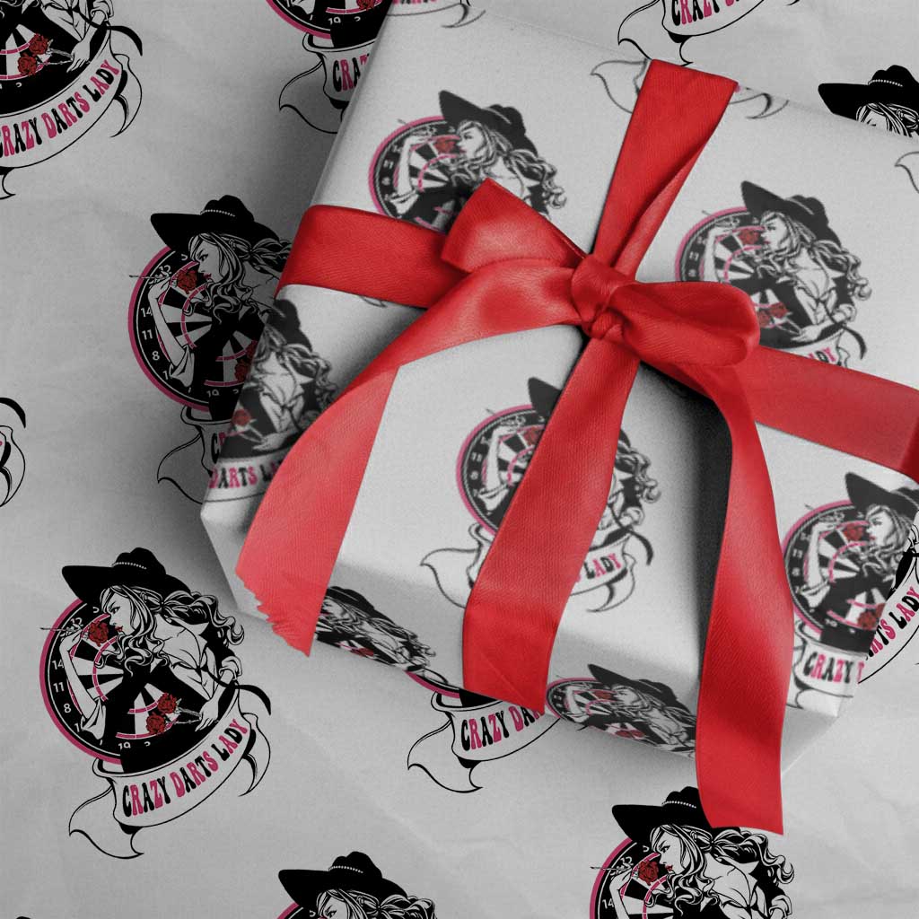Funny Crazy Darts Lady Wrapping Paper Roll Coolest Girls Play Darts - Wonder Print Shop