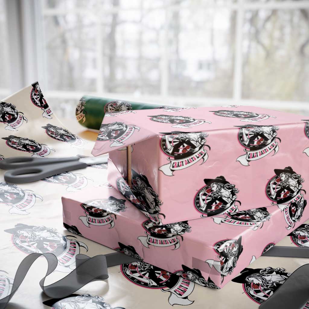 Funny Crazy Darts Lady Wrapping Paper Roll Coolest Girls Play Darts - Wonder Print Shop