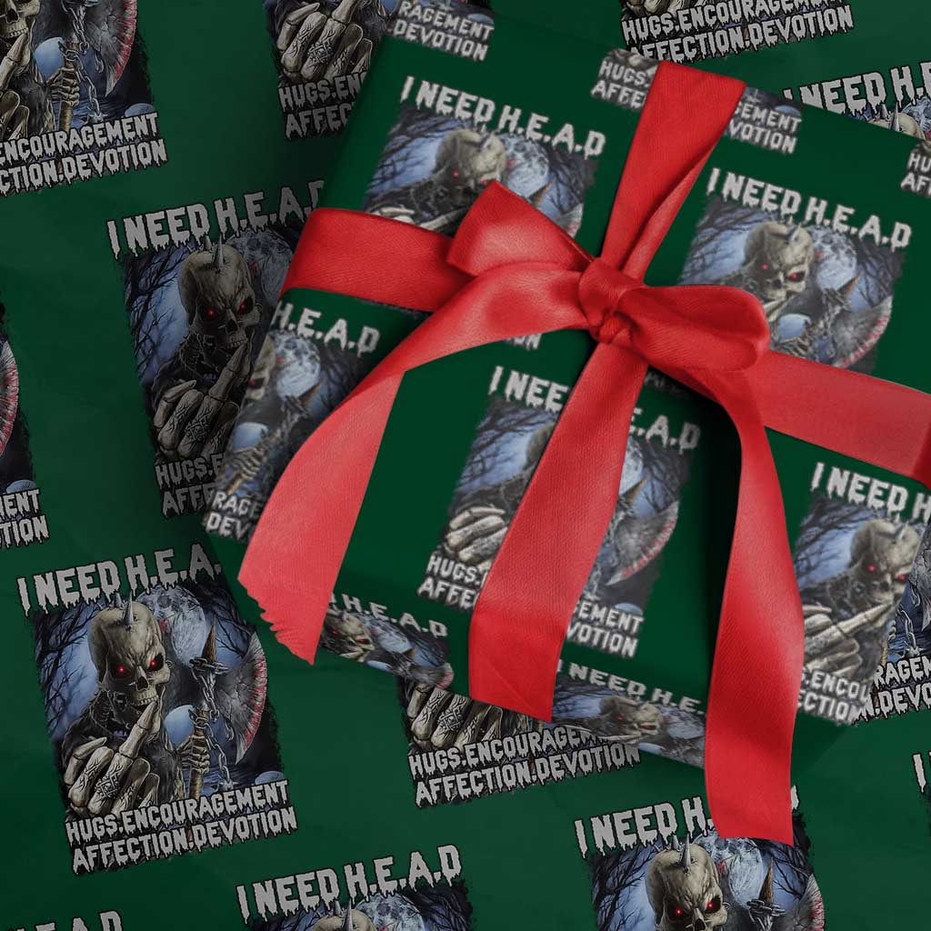 Funny Cringe Hard Skeleton Meme Wrapping Paper Roll I Need HEAD Hugs Encouragement Affection Devotion Middle Finger Edgy Hard Cringe
