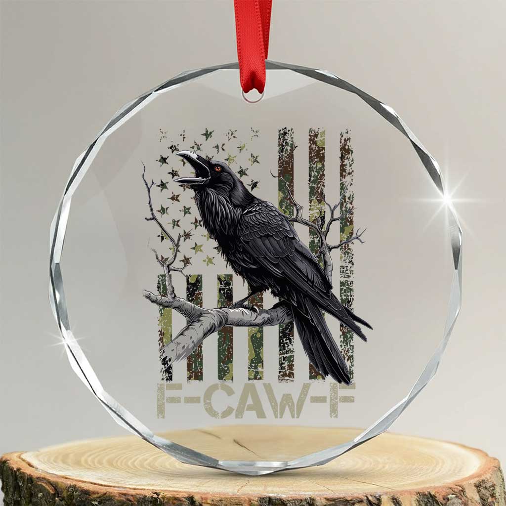 Funny Crow Crystal Glass Ornament F-Caw-F Raven Camo USA Flag Adult Humor - Wonder Print Shop