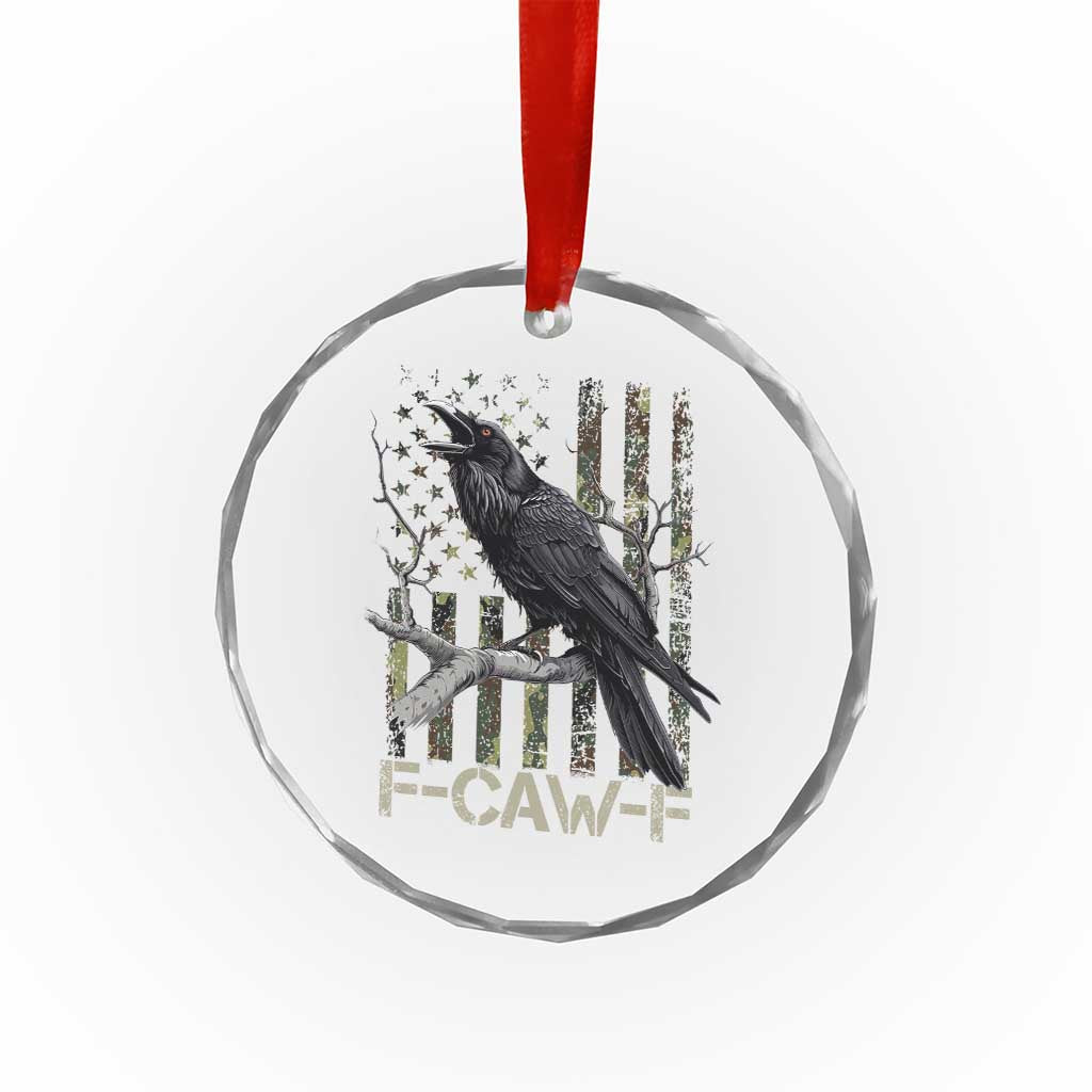 Funny Crow Crystal Glass Ornament F-Caw-F Raven Camo USA Flag Adult Humor - Wonder Print Shop