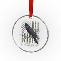 Funny Crow Crystal Glass Ornament F-Caw-F Raven Camo USA Flag Adult Humor - Wonder Print Shop