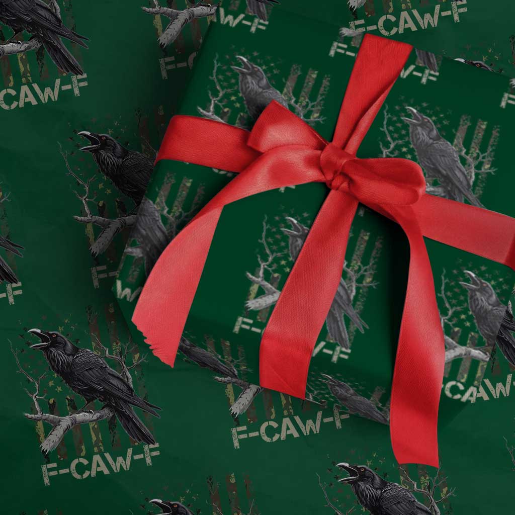 Funny Crow Wrapping Paper Roll F-Caw-F Raven Camo USA Flag Adult Humor - Wonder Print Shop