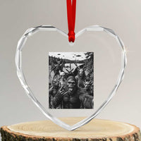 Funny Cryptid Creatures Selfie Heart Crystal Glass Ornament Bigfoot Alien Cryptozoology Fantasy Mythical Monsters