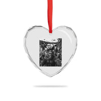 Funny Cryptid Creatures Selfie Heart Crystal Glass Ornament Bigfoot Alien Cryptozoology Fantasy Mythical Monsters