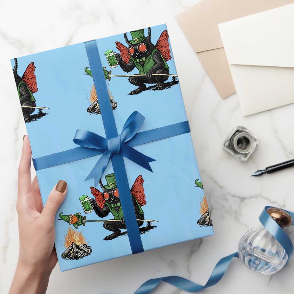 Funny Cryptid Mothman Wrapping Paper Roll St Patricks Day Gift