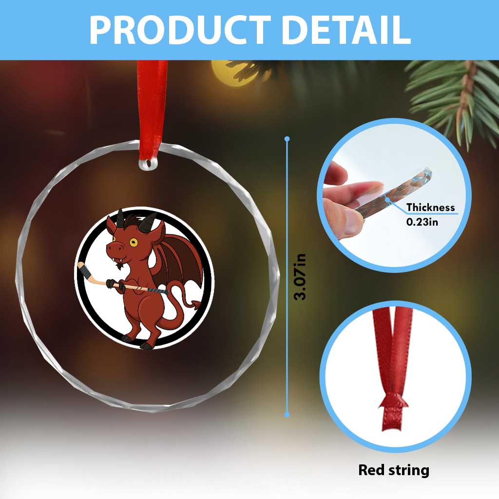 Funny Cryptid Sports Gift Crystal Glass Ornament Jersey Devil Playing Ice Hockey - Wonder Print Shop