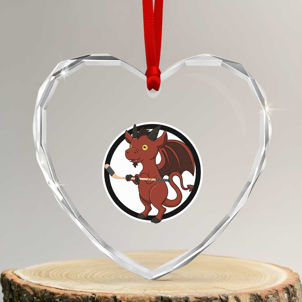 Funny Cryptid Sports Gift Heart Crystal Glass Ornament Jersey Devil Playing Ice Hockey - Wonder Print Shop