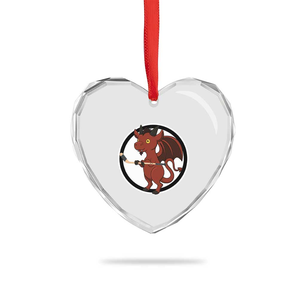 Funny Cryptid Sports Gift Heart Crystal Glass Ornament Jersey Devil Playing Ice Hockey - Wonder Print Shop