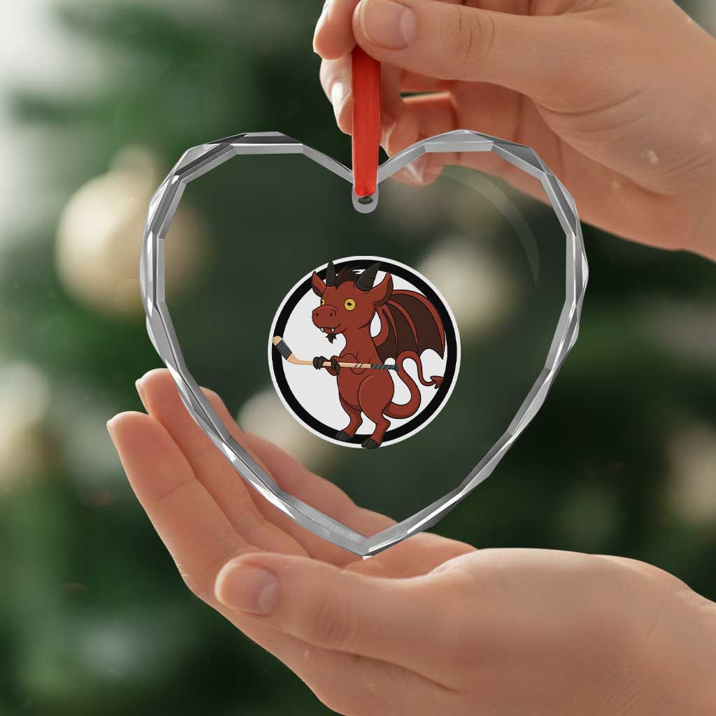 Funny Cryptid Sports Gift Heart Crystal Glass Ornament Jersey Devil Playing Ice Hockey - Wonder Print Shop