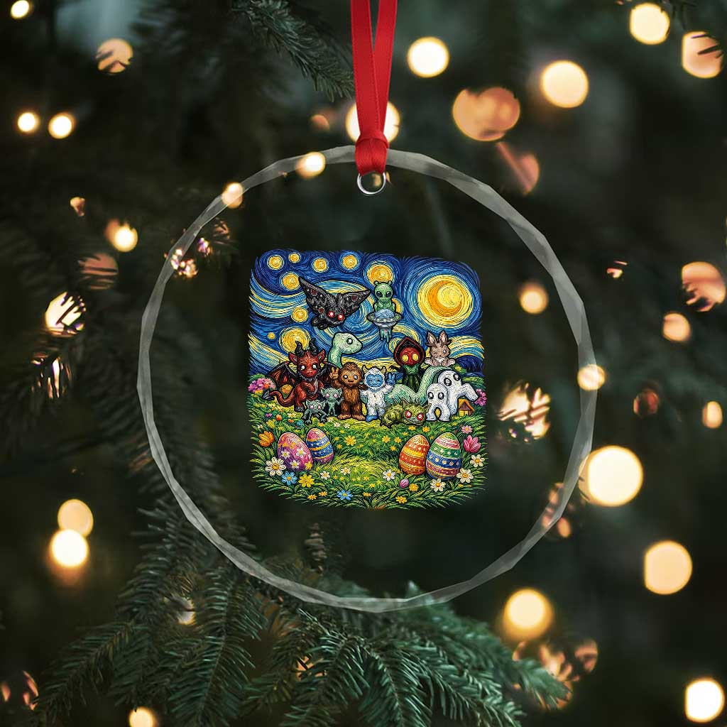 Funny Cryptid Starry Night Easter Crystal Glass Ornament Monster Lover Gift