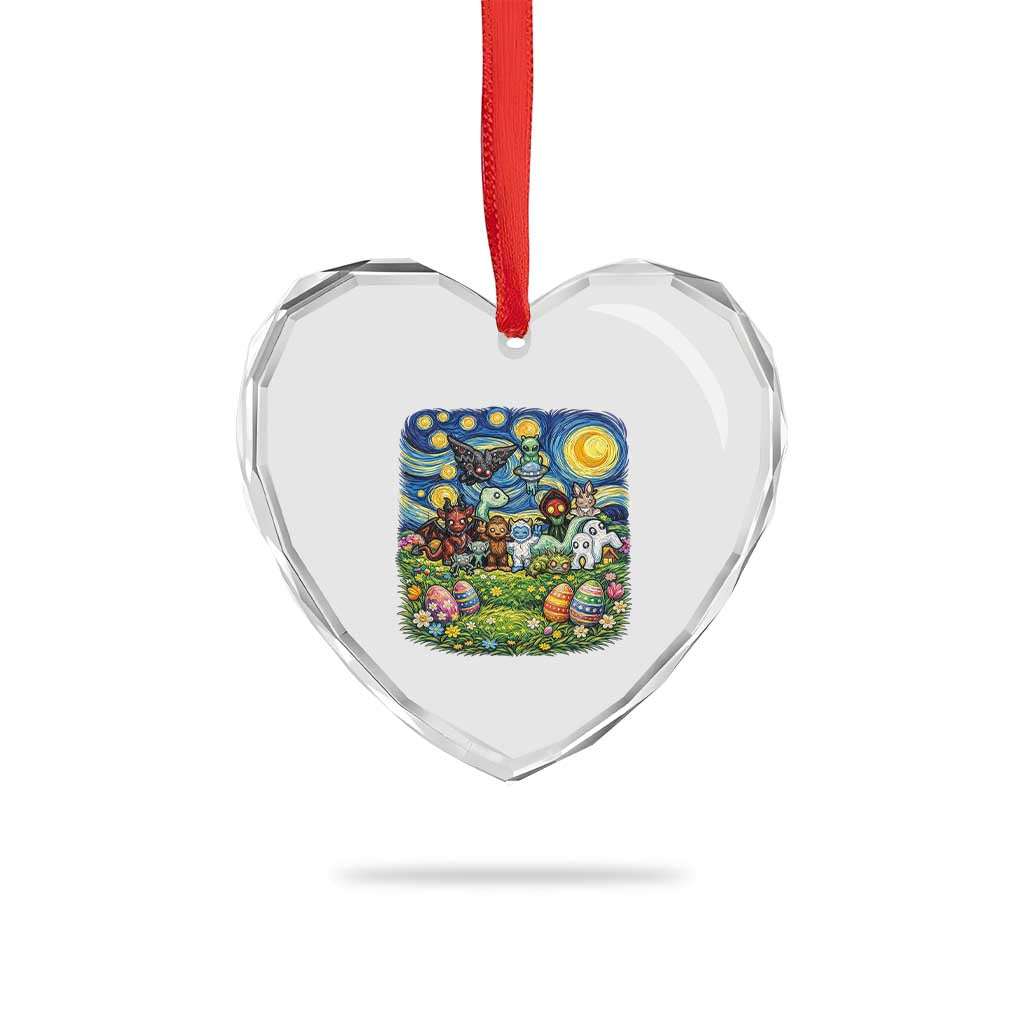 Funny Cryptid Starry Night Easter Heart Crystal Glass Ornament Monster Lover Gift