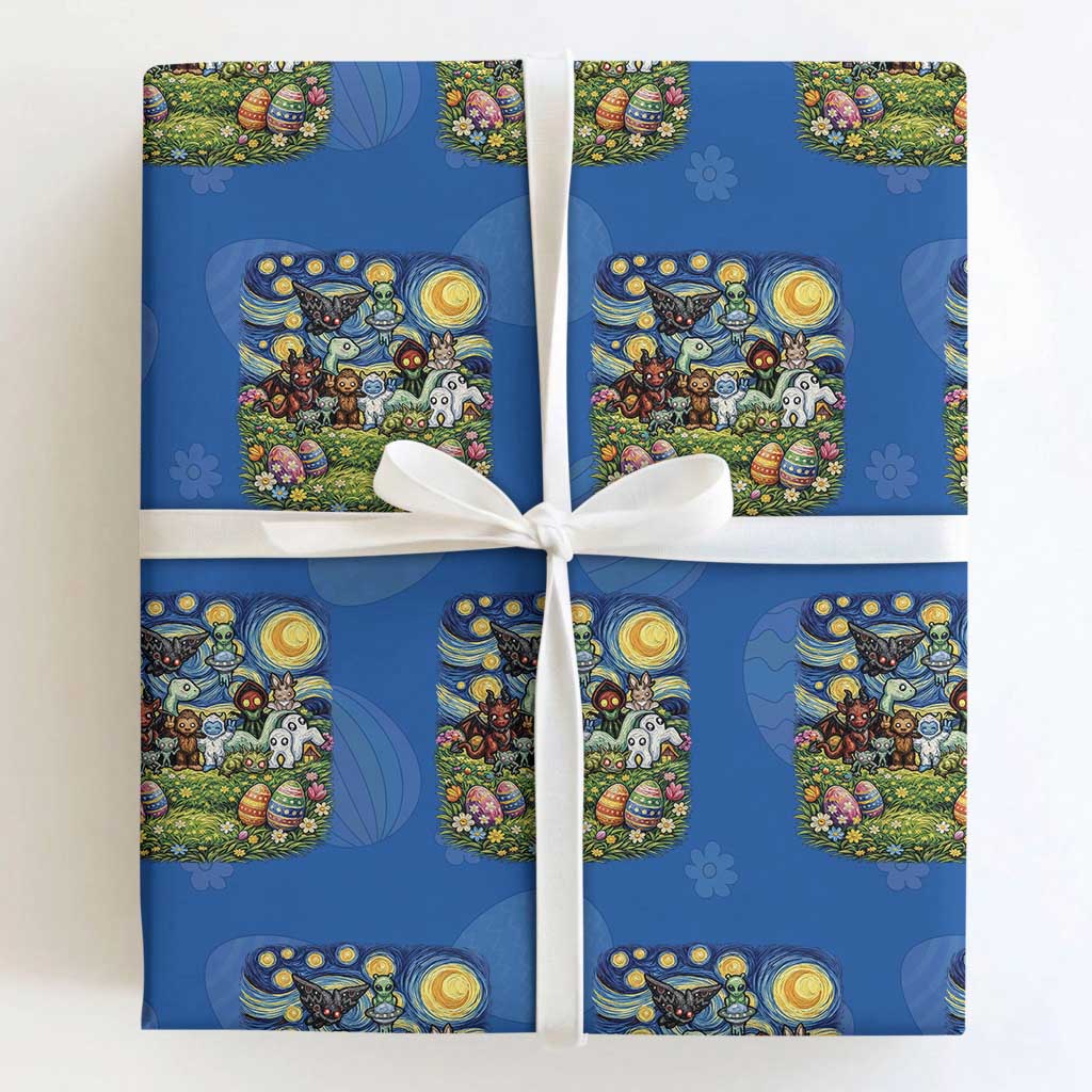 Funny Cryptid Starry Night Easter Wrapping Paper Roll Monster Lover Gift