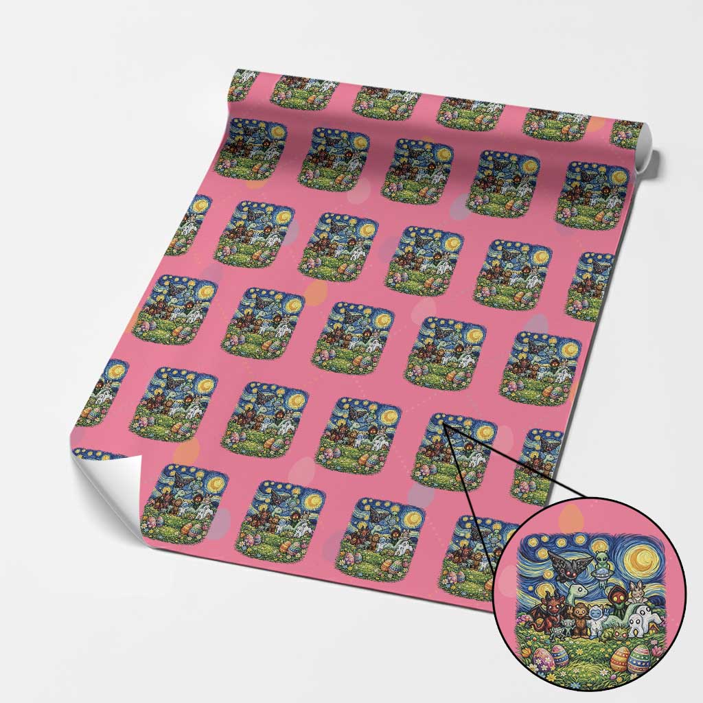 Funny Cryptid Starry Night Easter Wrapping Paper Roll Monster Lover Gift