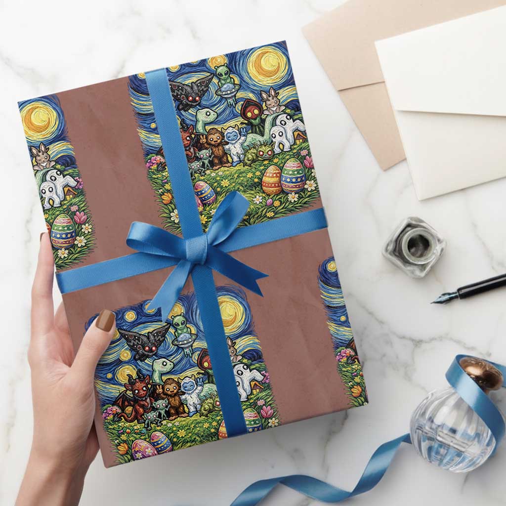 Funny Cryptid Starry Night Easter Wrapping Paper Roll Monster Lover Gift
