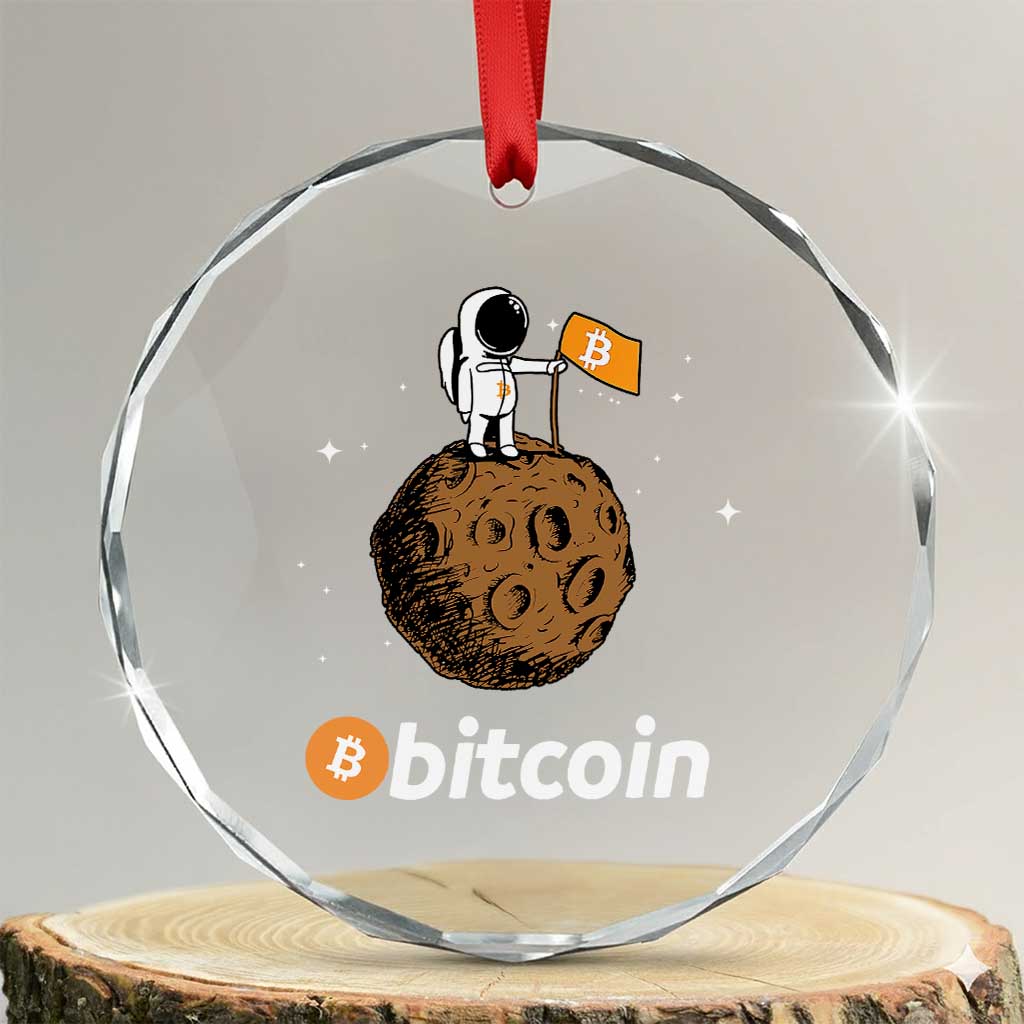 Funny Crypto Investing Crystal Glass Ornament Bitcoin BTC Crypto to the Moon Graphic Featuring Astronaut TS02