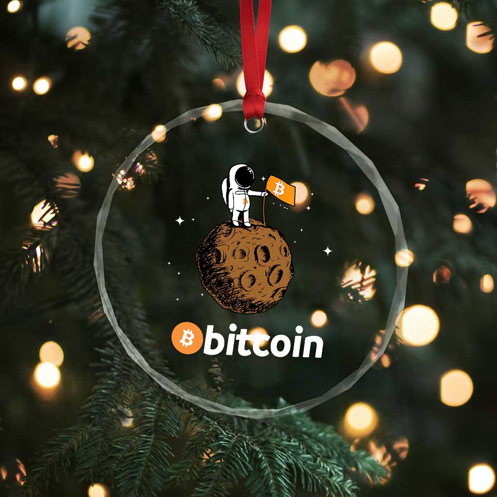 Funny Crypto Investing Crystal Glass Ornament Bitcoin BTC Crypto to the Moon Graphic Featuring Astronaut TS02