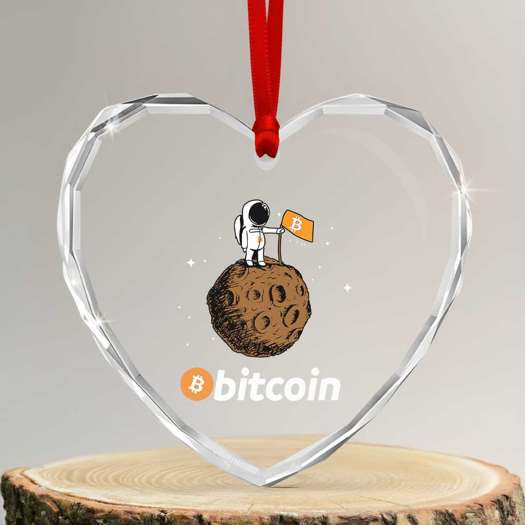 Funny Crypto Investing Heart Crystal Glass Ornament Bitcoin BTC Crypto to the Moon Graphic Featuring Astronaut - Wonder Print Shop
