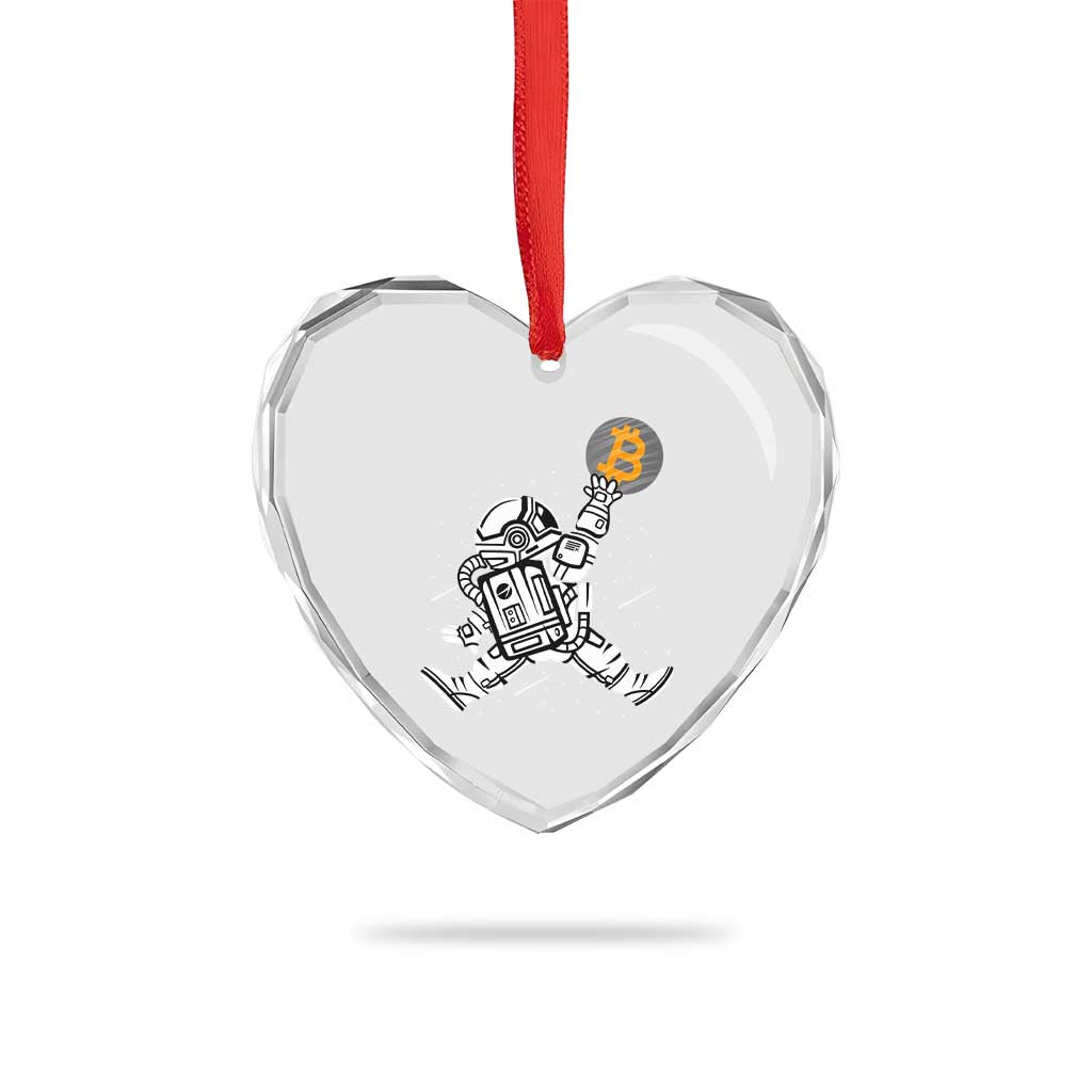 Funny Crypto Investing Heart Crystal Glass Ornament Bitcoin HODL BTC Astronaut Trader - Wonder Print Shop