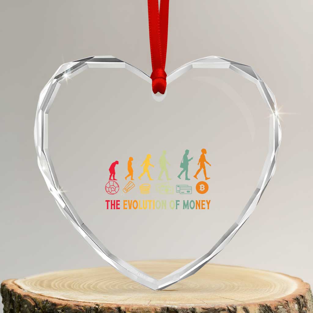 Funny Crypto Investing Heart Crystal Glass Ornament The Evolution Of Money Bitcoin BTC Cryptocurrency - Wonder Print Shop