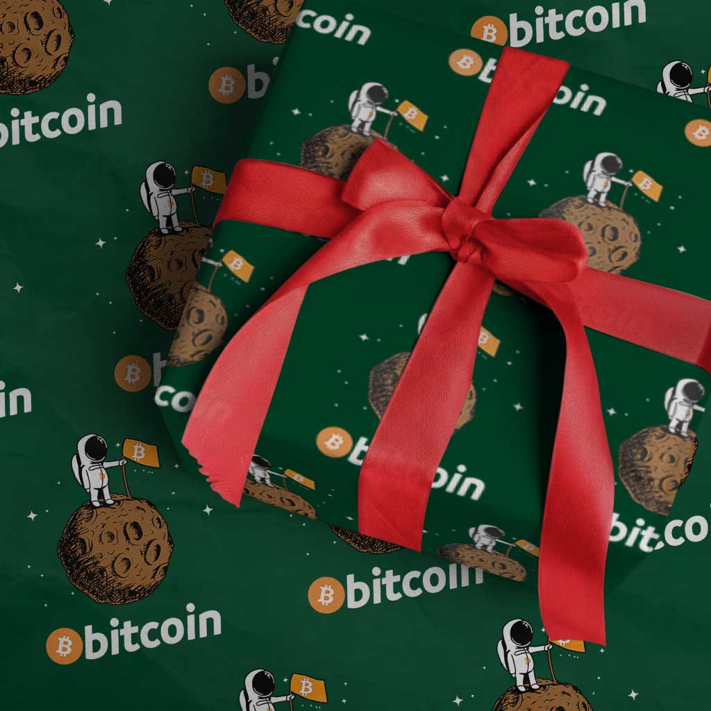 Funny Crypto Investing Wrapping Paper Roll Bitcoin BTC Crypto to the Moon Graphic Featuring Astronaut - Wonder Print Shop