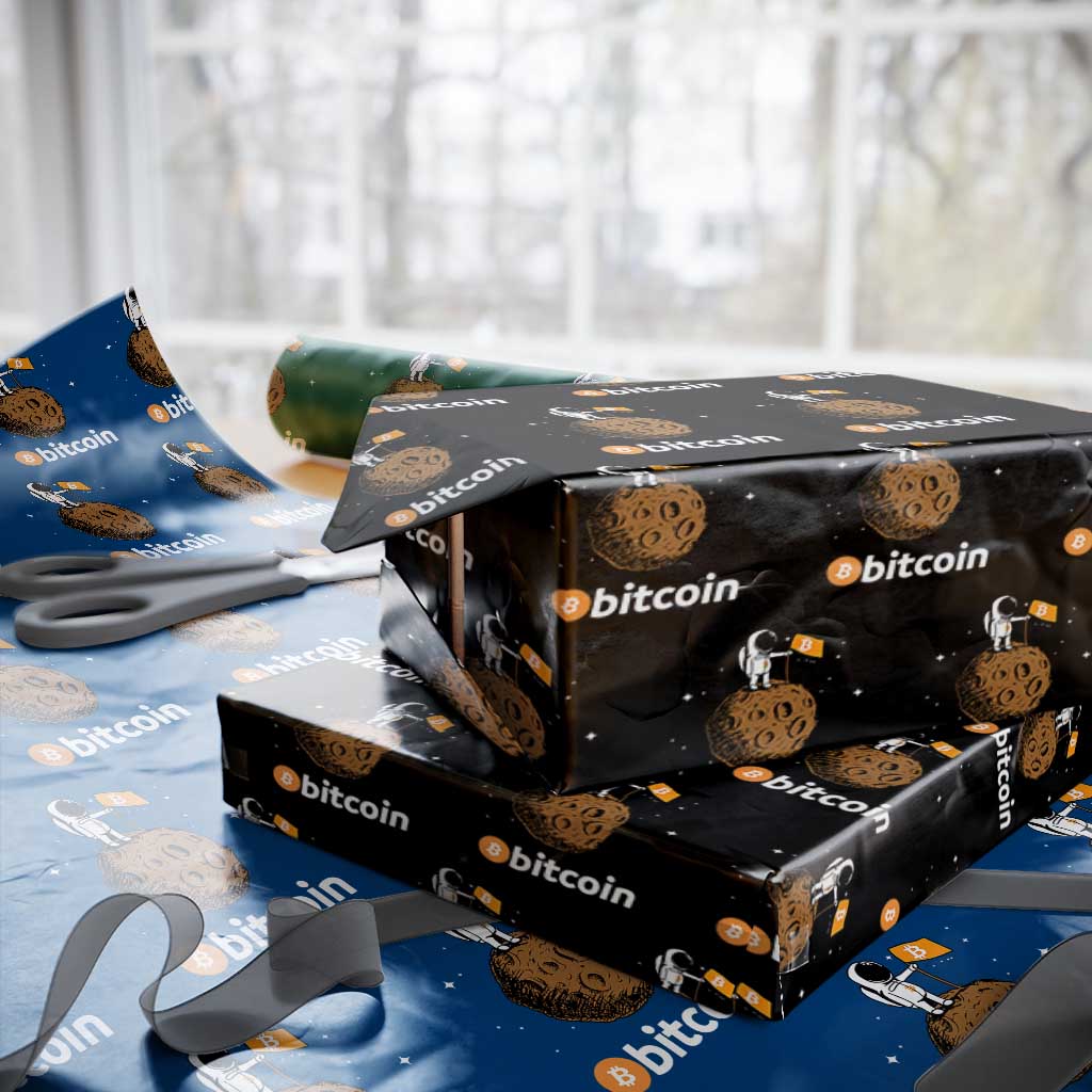 Funny Crypto Investing Wrapping Paper Roll Bitcoin BTC Crypto to the Moon Graphic Featuring Astronaut - Wonder Print Shop