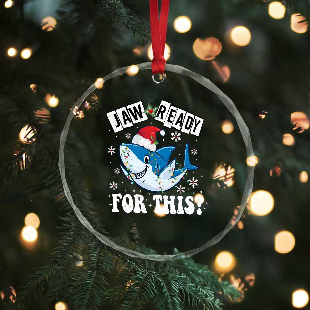 Funny Crystal Glass Ornament Sharkmas Shark Lights Red Santa Hat Jaw Ready For This TS10