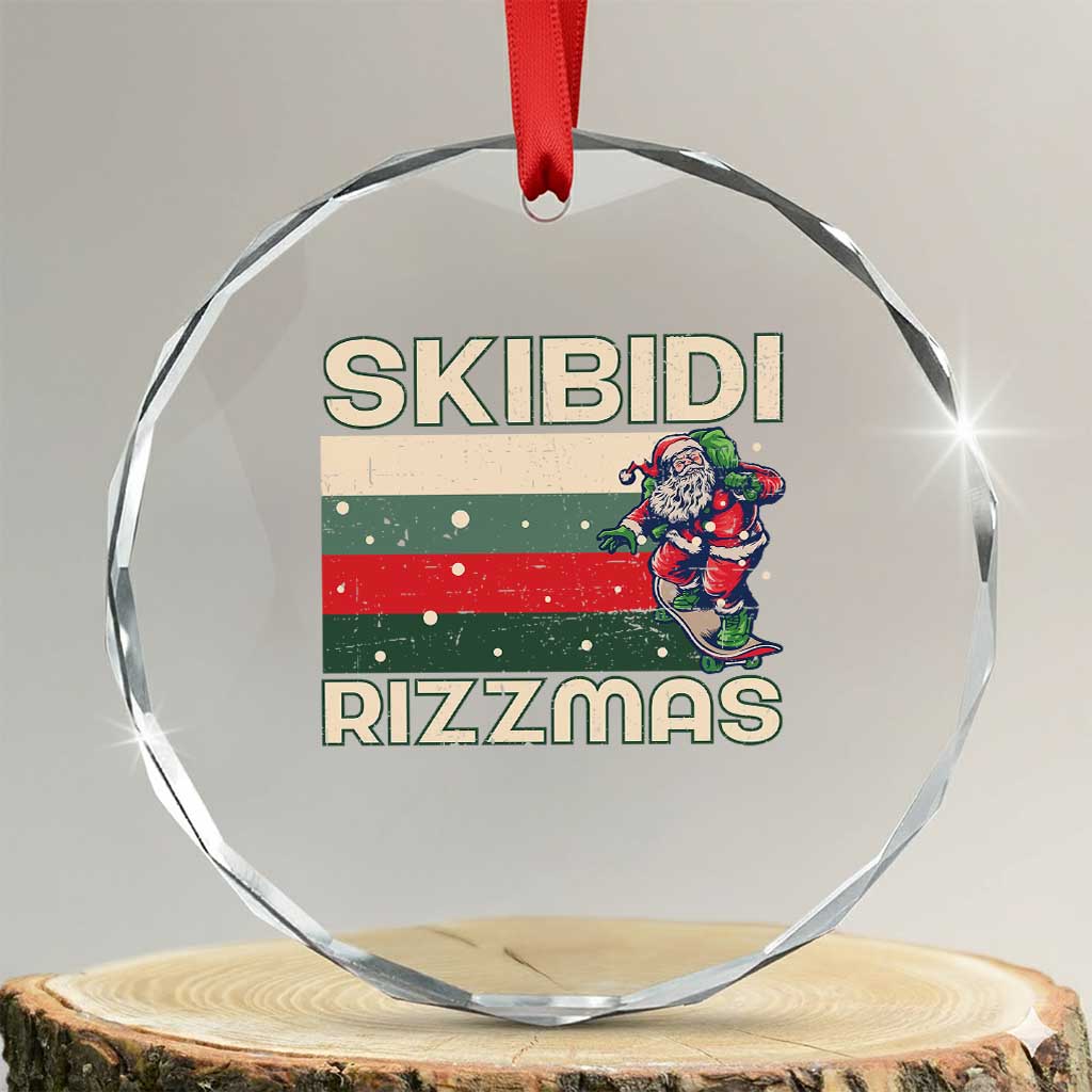 Funny Crystal Glass Ornament Skibidi Rizzmas Rizz Santa Clause Skating Board Xmas Retro Stripe TS10
