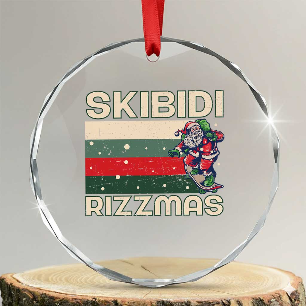 Funny Crystal Glass Ornament Skibidi Rizzmas Rizz Santa Clause Skating Board Xmas Retro Stripe - Wonder Print Shop