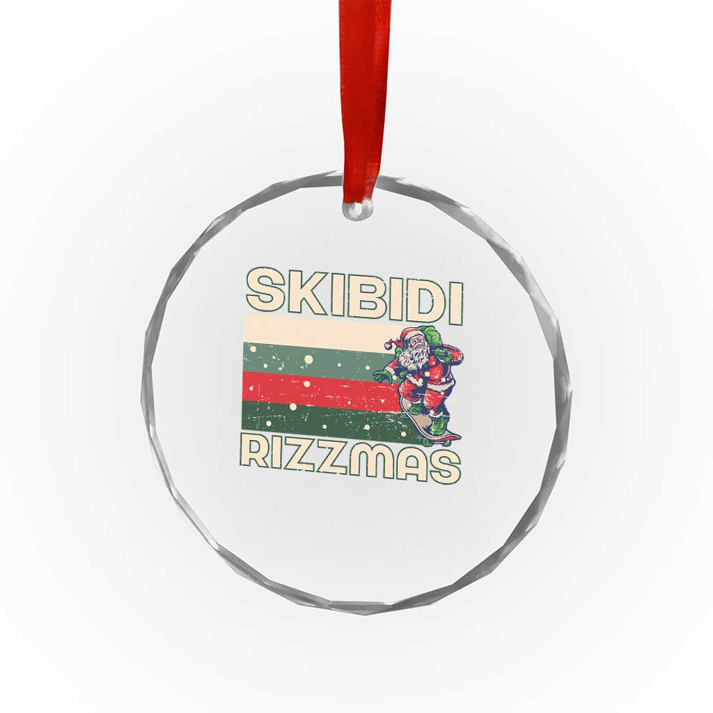 Funny Crystal Glass Ornament Skibidi Rizzmas Rizz Santa Clause Skating Board Xmas Retro Stripe TS10