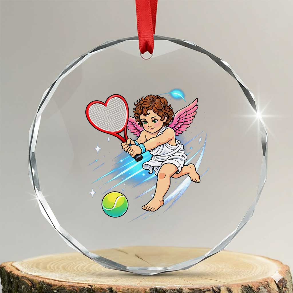 Funny Cupid Tennis Player Crystal Glass Ornament Valentines Day Gift - Wonder Print Shop
